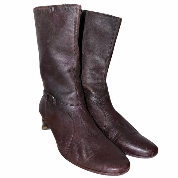 Cole Haan Shoes - Cole Haan Brown Leather Mid Calf Boots Size 9.5 Western Witchy Heel heritage